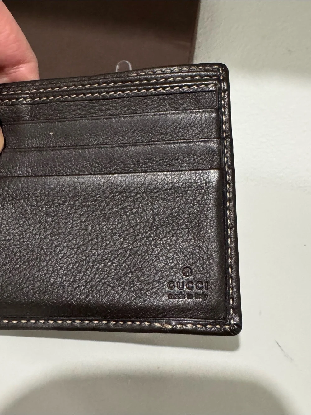 Gucci Beige Brown GG Supreme Canvas Money Clip with Green-Red Web